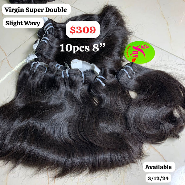 10pcs 8" Slight wave super double drawn virgin hair