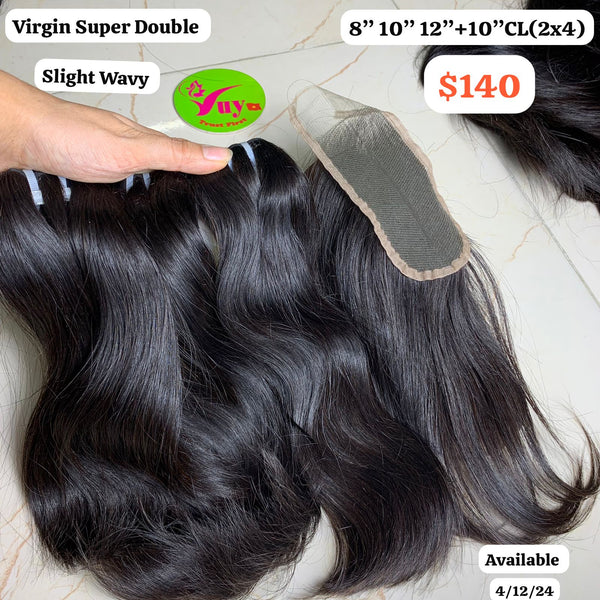 8"10"12" and 10" 2x4 closure Slight wave super double drawn virgin hair