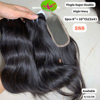 2pcs 8" and 10" 2x4 closure Slight wave super double drawn virgin hair