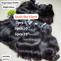 5pcs 8" and 5pcs 10"and 5pcs 12" Slight wave super double drawn virgin hair