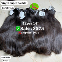 12pcs 14" Straight super double drawn virgin hair dark brown color