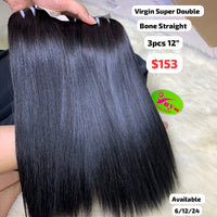 3pcs 12" Bone straight super double drawn virgin hair