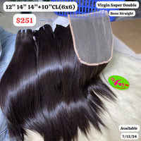 12"14"14" and 10" 6x6 closure Bone straight super double drawn virgin hair