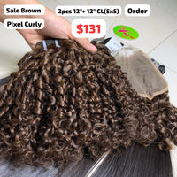 2pcs 12" and 12" 5x5 closure Pixel curly brown color hair