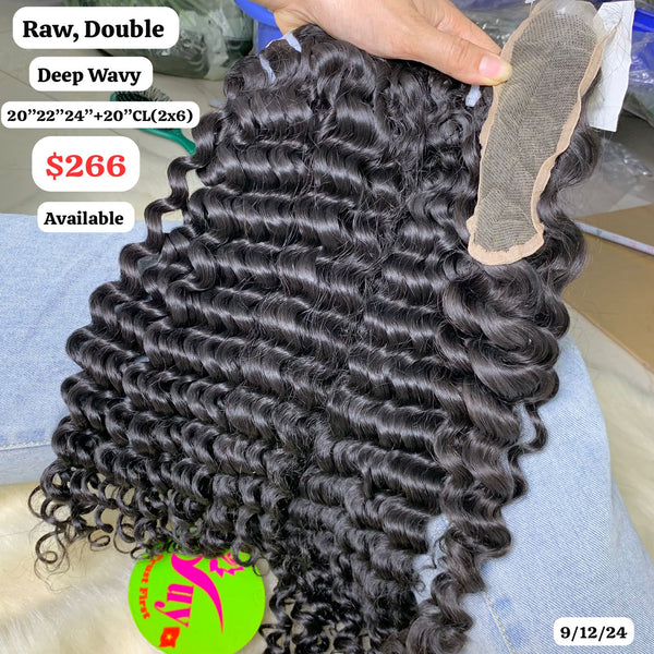 20"22"24" and 20" 2x6 closure Deep wavy double drawn raw hair