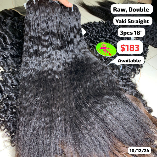 3pcs 18" Yaki straight double drawn raw hair