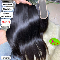 3pcs 18" and 18" 2x6 closure straight single donor hair