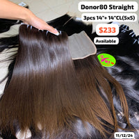 3pcs 14" and 14" 5x5 closure Straight single donor hair brown color