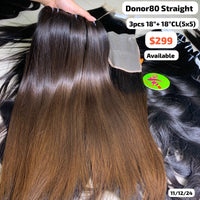 3pcs 18" and 18" 5x5 closure Straight single donor hair brown color