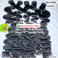 5pcs 16" Body wave and 5pcs 16" Loose curly single drawn raw hair (10 bundles)