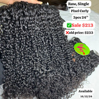 3pcs 24" Pixel curly single drawn raw hair