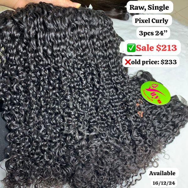 3pcs 24" Pixel curly single drawn raw hair