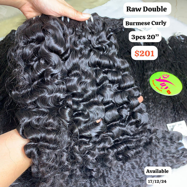 3pcs 20" Burmese curly double drawn raw hair