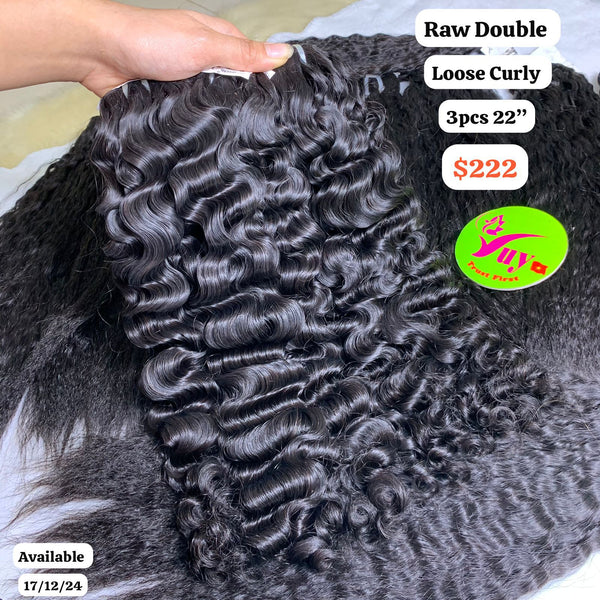 3pcs 22" Loose curly double drawn raw hair