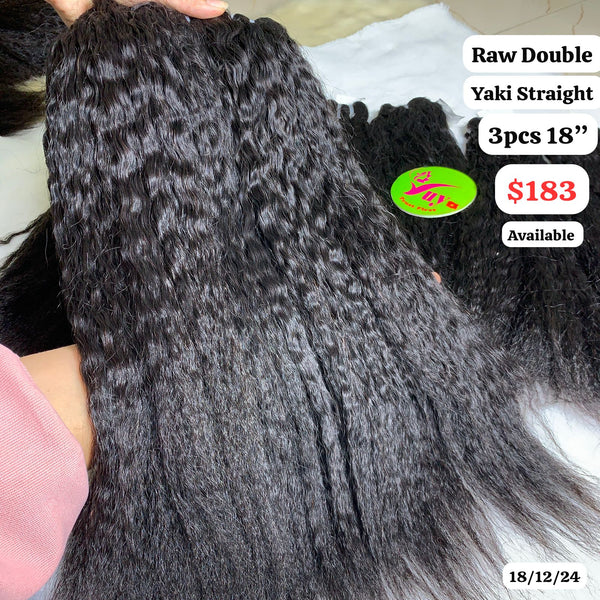 3pcs 18" Yaki straight double drawn raw hair