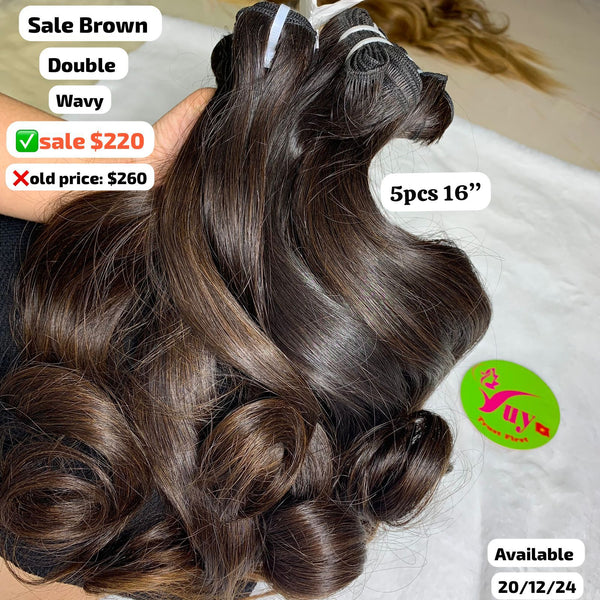 5pcs 16" Natural wave double drawn brown color raw hair