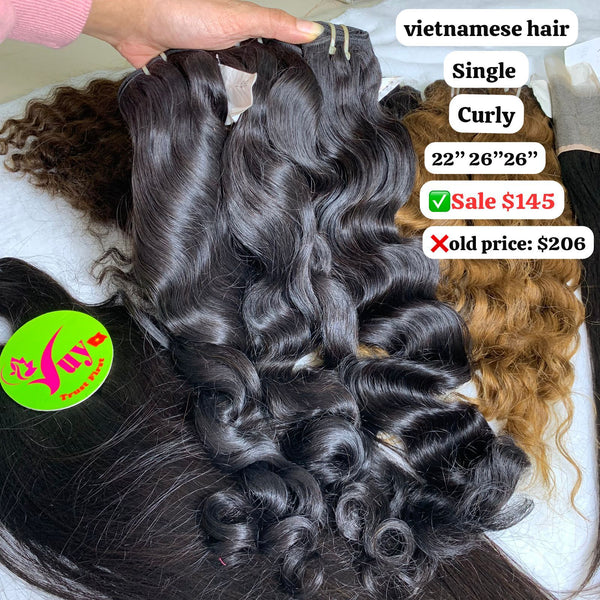 22"26"26" Curly single drawn Vietnamese hair