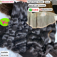 2pcs 16" and 18" 13x4 frontal Curly super double drawn virgin hair