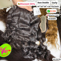 16"16"18"" and 14" 2x6 closure Curly double drawn raw hair