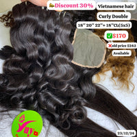 18"20"22" and 18" 5x5 closure Curly double drawn Vietnamese hair