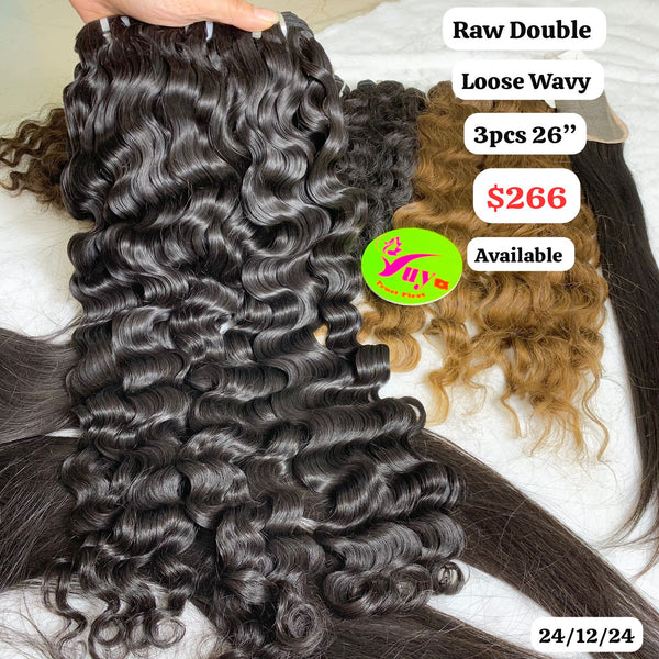 3pcs 26" Loose wave double drawn raw hair