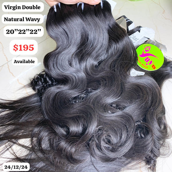 20"22"22" Natural wave double drawn virgin hair