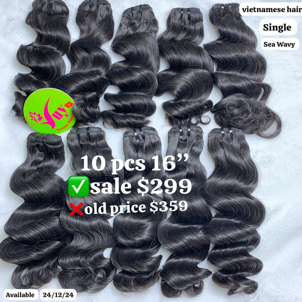 10pcs 16" Sea wave single drawn Vietnamese hair