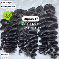 10pcs 24" Bouncy wave single drawn raw hair