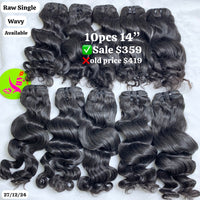 10pcs 14" Wavy single drawn raw hair