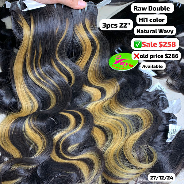 3pcs 22" Natural wave double drawn highlight HL1 color raw hair