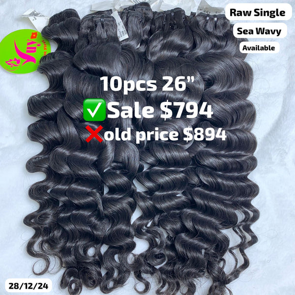 10pcs 26" Sea wave single drawn raw hair