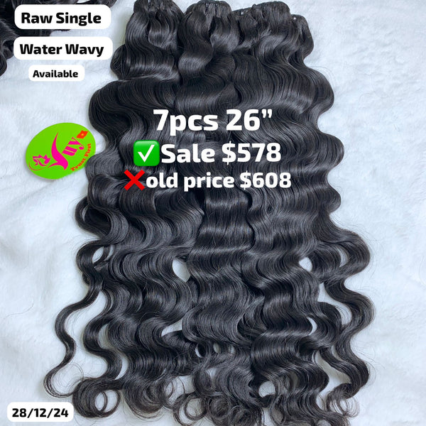 7pcs 26" Water wave single drawn raw hair