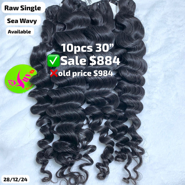 10pcs 30" Sea wave single drawn raw hair