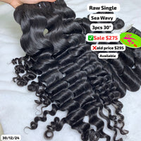 3pcs 30" Sea wave single drawn raw hair