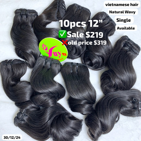 10pcs 12 Natural wave single drawn Vietnamese hair