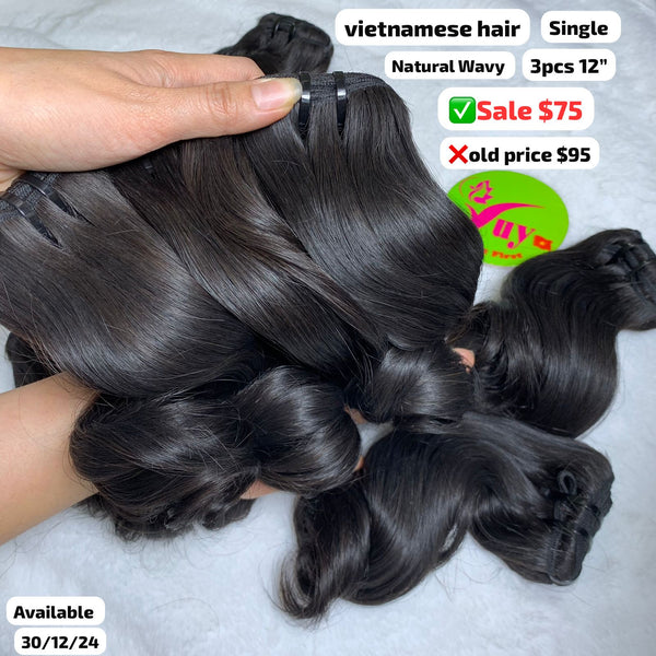 3pcs 12 Natural wave single drawn Vietnamese hair