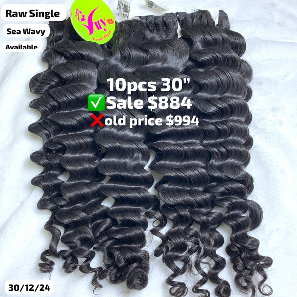 10pcs 30" Sea wave single drawn raw hair