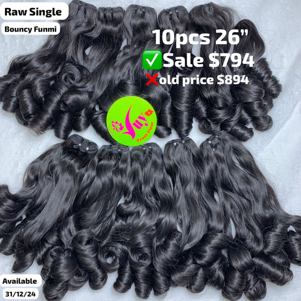 10pcs 26" Bouncy funmi single drawn raw hair