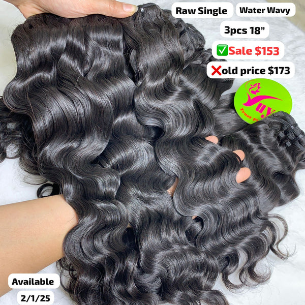 3pcs 18" Water wave single drawn raw hair