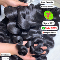 3pcs 22" Bouncy wave double drawn raw hair