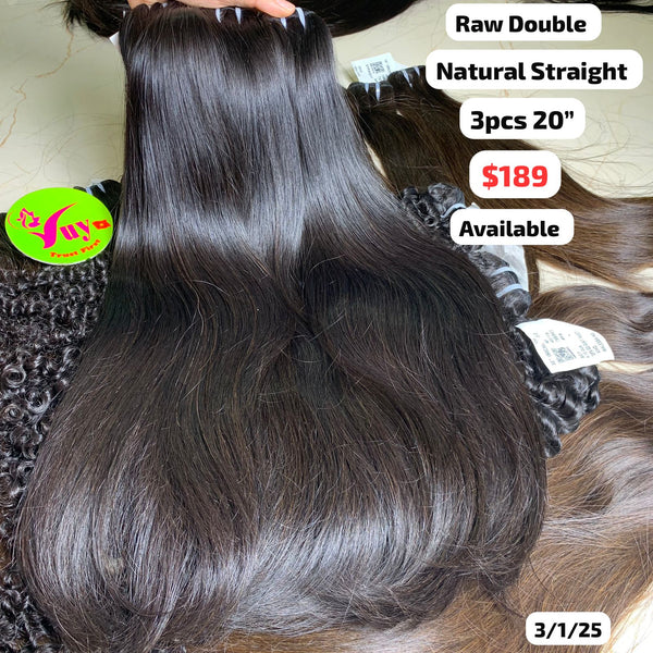 3pcs 20" Straight double drawn raw hair