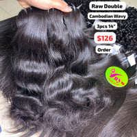 3pcs 14" Cambodian wave double drawn raw hair