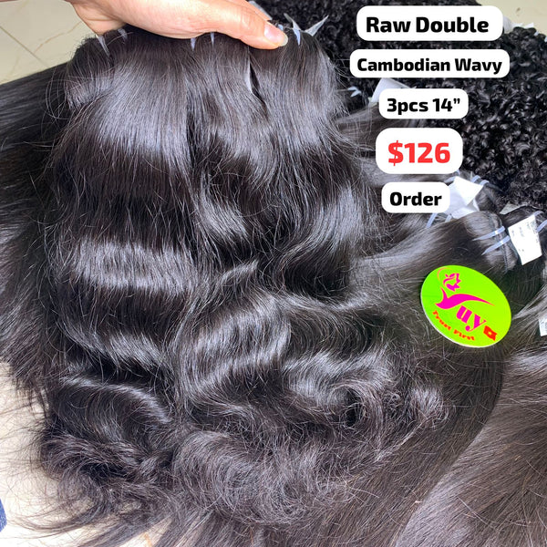 3pcs 14" Cambodian wave double drawn raw hair