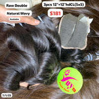 3pcs 12" and 12" 5x5 HD closure Natural wave double drawn raw hair