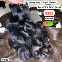 3pcs 26" and 24" 4x5 closure Natural wave double drawn virgin hair