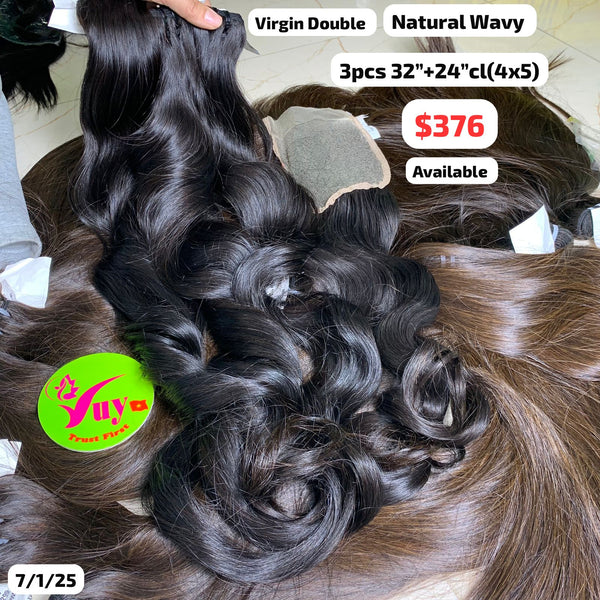 3pcs 32" and 24" 4x5 closure Natural wave double drawn virgin hair