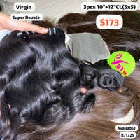 3pcs 10" and 12" 5x5 closure Natural wave super double drawn virgin hair