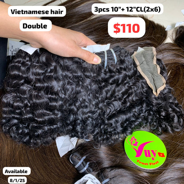 3pcs 10" and 12" 2x6 closure Burmese curly double drawn Vietnamese hair