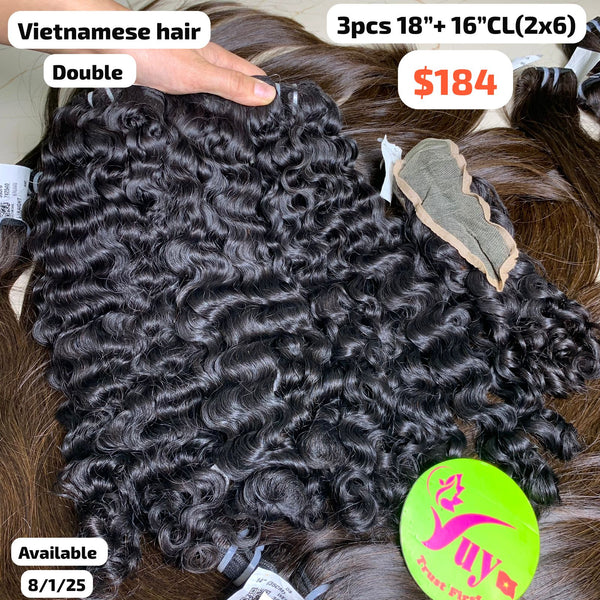 3pcs 18" and 16" 2x6 closure Tight curly double drawn Vietnamese hair