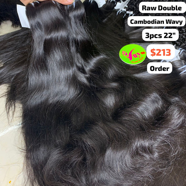 3pcs 22" Cambodian wave double drawn raw hair